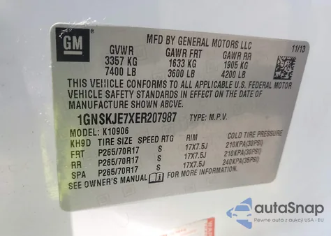 2014 Chevrolet Suburban 1500 Lt from USA, damaged, VIN 1GNSKJE7XER207987